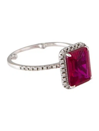 Pre-owned Ring 14k Synthetic Ruby & Diamond Cocktail  In Multi