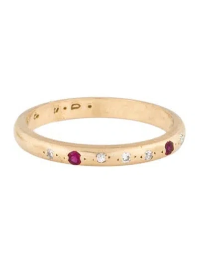 Pre-owned Ring 14k Synthetic Ruby & Diamond  In Multi