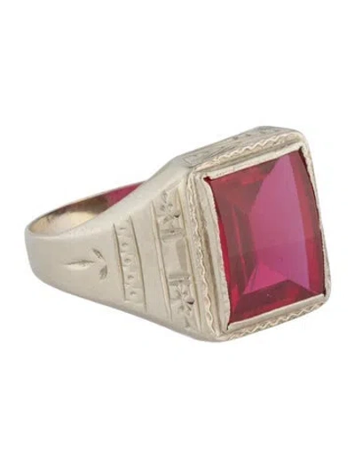 Pre-owned Ring 14k Synthetic Ruby Cocktail  In Multi