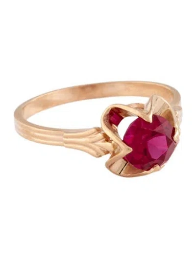 Pre-owned Ring 14k Synthetic Ruby Cocktail  In Multi