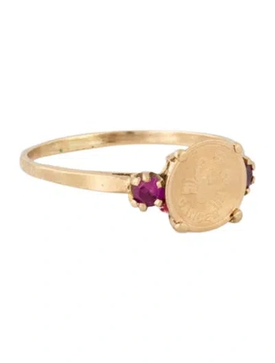 Pre-owned Ring 14k Synthetic Ruby Zodiac 'cancer' Cocktail  In Multicolor