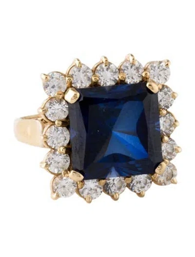 Pre-owned Ring 14k Synthetic Sapphire & Cubic Zirconia Cocktail  In Multicolor