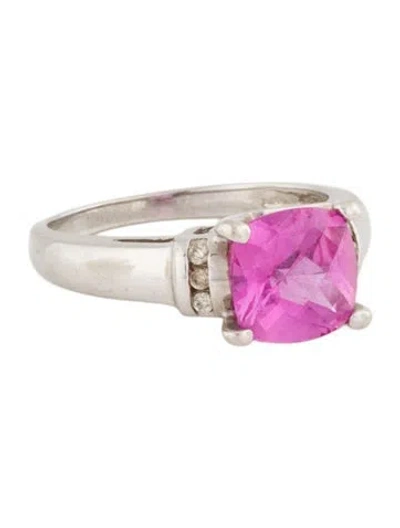 Pre-owned Ring 14k Synthetic Sapphire & Diamond Cocktail  In Multi