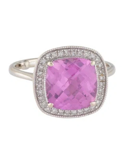 Pre-owned Ring 14k Synthetic Sapphire & Diamond Cocktail  In Multicolor