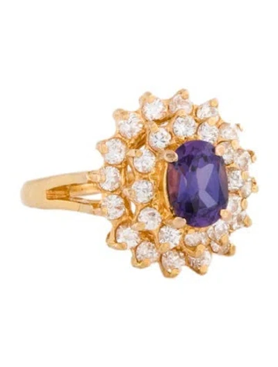Pre-owned Ring 14k Synthetic Sapphire & Glass Cocktail  In Multi