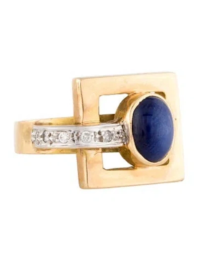 Pre-owned Ring 14k Synthetic Star Sapphire & Diamond Cocktail  In Multi