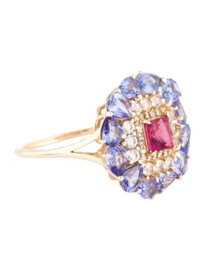 Pre-owned Ring 14k Tanzanite, Rubellite & Sapphire Cocktail  In Multi