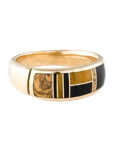 Pre-owned Ring 14k Tiger's Eye, Onyx & Jasper Inlay Band In Multi