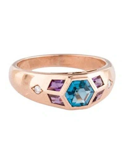 Pre-owned Ring 14k Topaz, Amethyst & Diamond Signet  In Multi