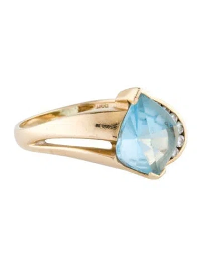 Pre-owned Ring 14k Topaz & Diamond Cocktail  In Multi