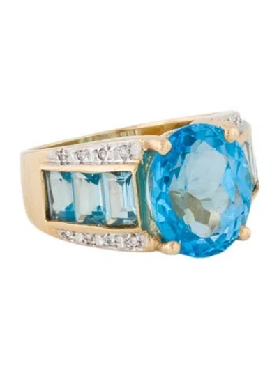 Pre-owned Ring 14k Topaz & Diamond Cocktail  In Multi