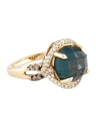 Pre-owned Ring 14k Topaz & Diamond Cocktail  In Multi