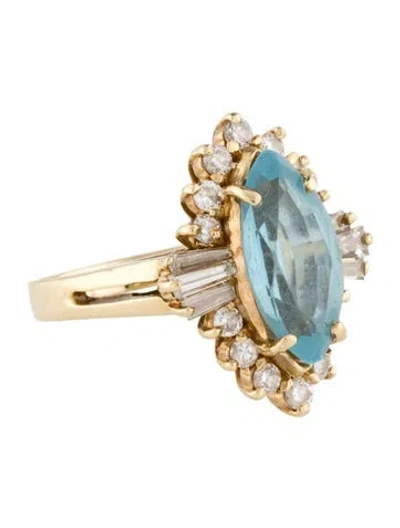 Pre-owned Ring 14k Topaz & Diamond Cocktail  In Multi
