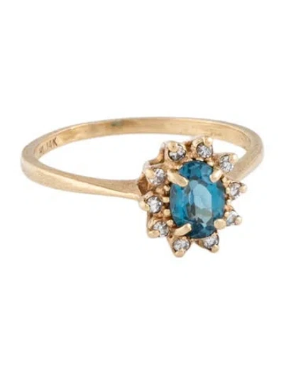 Pre-owned Ring 14k Topaz & Diamond Cocktail  In Multi