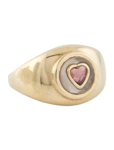 Pre-owned Ring 14k Tourmaline & Chalcedony Heart Signet  In Multi