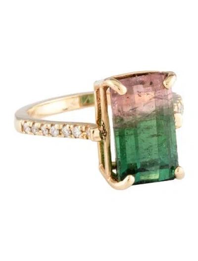 Pre-owned Ring 14k Tourmaline & Diamond Cocktail In Multicolor