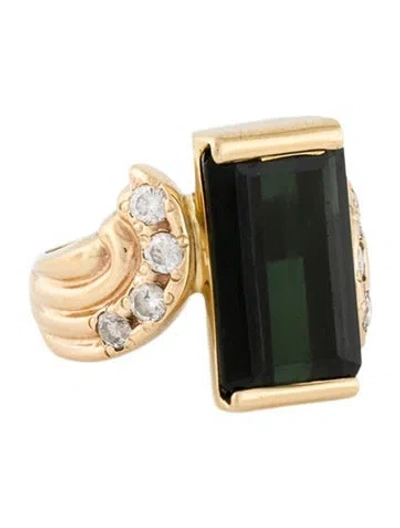 Pre-owned Ring 14k Tourmaline & Diamond Cocktail  In Multi