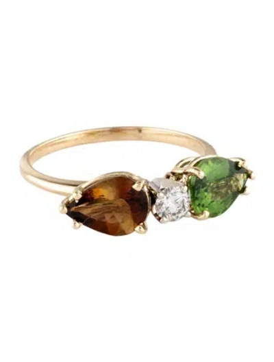 Pre-owned Ring 14k Tourmaline & Diamond Cocktail  In Multicolor