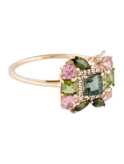 Pre-owned Ring 14k Tourmaline & Sapphire Cocktail  In Multi