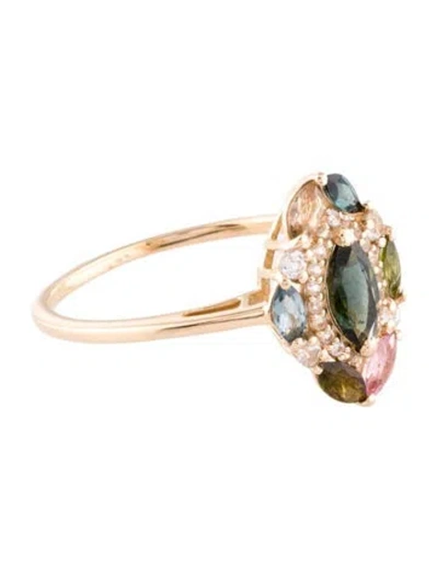 Pre-owned Ring 14k Tourmaline & Sapphire Cocktail  In Multi
