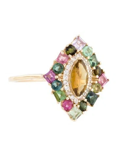 Pre-owned Ring 14k Tourmaline & Sapphire Cocktail  In Multi