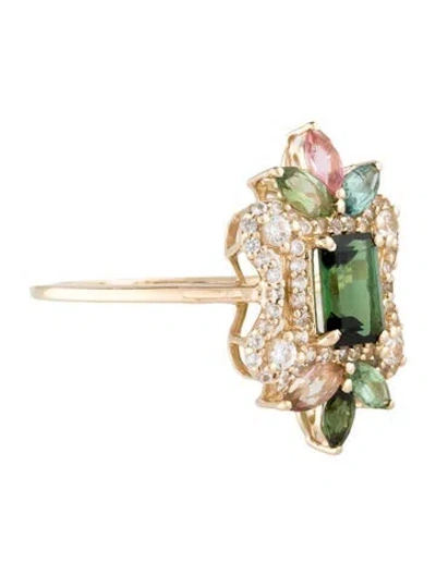 Pre-owned Ring 14k Tourmaline & Sapphire Cocktail  In Multi