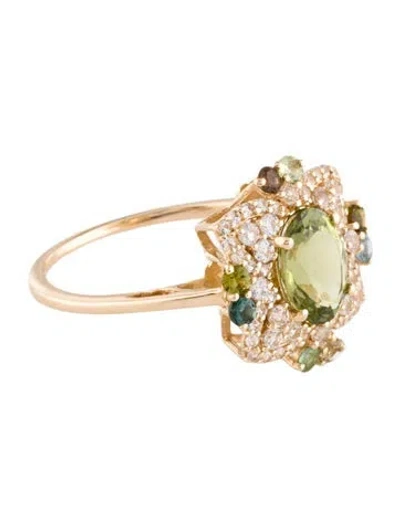 Pre-owned Ring 14k Tourmaline & Sapphire Cocktail  In Multi