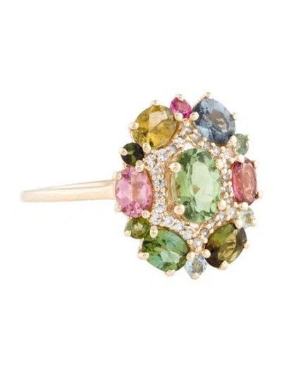 Pre-owned Ring 14k Tourmaline & Sapphire Cocktail  In Multi
