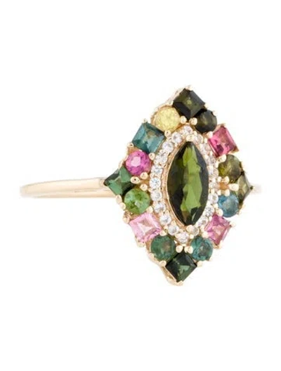 Pre-owned Ring 14k Tourmaline & Sapphire Cocktail  In Multi