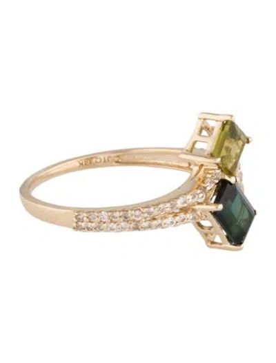 Pre-owned Ring 14k Tourmaline & Sapphire Cocktail  In Multi