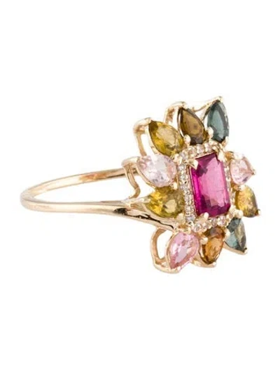 Pre-owned Ring 14k Tourmaline & Sapphire Cocktail  In Multi