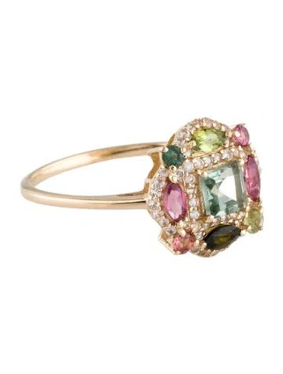 Pre-owned Ring 14k Tourmaline & Sapphire Cocktail  In Multi