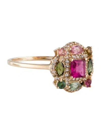 Pre-owned Ring 14k Tourmaline & Sapphire Cocktail  In Multi