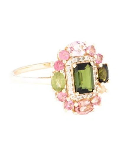Pre-owned Ring 14k Tourmaline & Sapphire Cocktail  In Multicolor