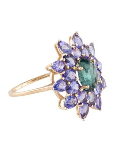 Pre-owned Ring 14k Tourmaline & Tanzanite Cocktail  In Multi
