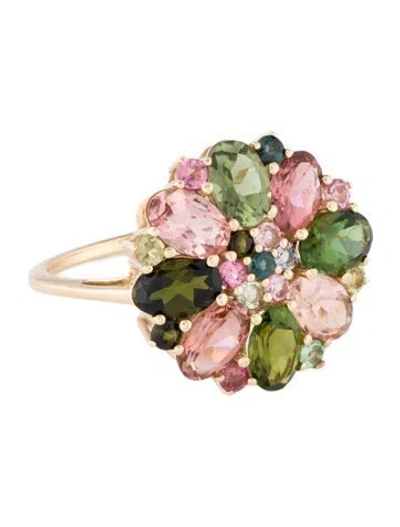 Pre-owned Ring 14k Tourmaline Cocktail  In Multicolor