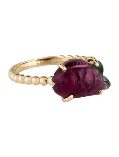 Pre-owned Ring 14k Tourmaline Fish Cocktail  In Multi