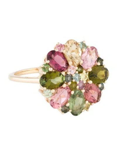 Pre-owned Ring 14k Tourmaline Floral Cocktail  In Multicolor