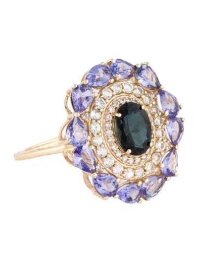 Pre-owned Ring 14k Tourmaline, Tanzanite, & Sapphire Cluster Cocktail  In Multi