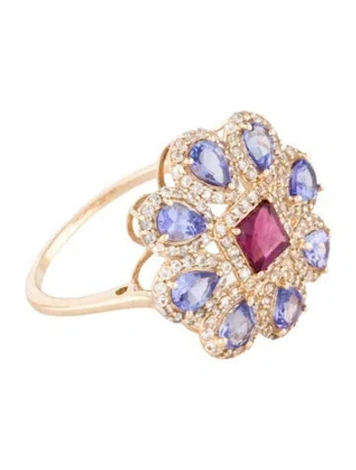 Pre-owned Ring 14k Tourmaline, Tanzanite & Sapphire Cocktail  In Multi