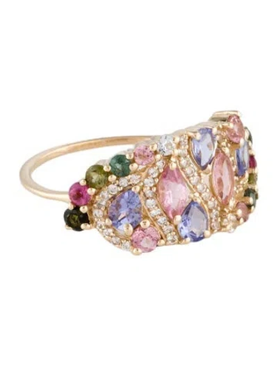 Pre-owned Ring 14k Tourmaline, Tanzanite & Sapphire Cocktail  In Multi