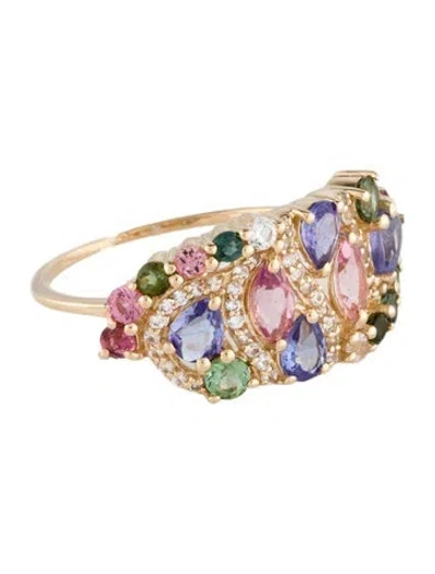 Pre-owned Ring 14k Tourmaline, Tanzanite & Sapphire Cocktail  In Multi