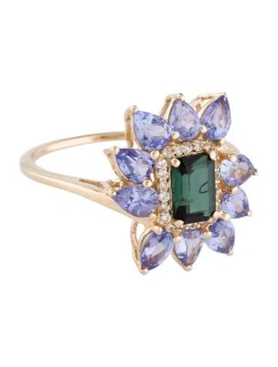 Pre-owned Ring 14k Tourmaline, Tanzanite & Sapphire Cocktail  In Multi