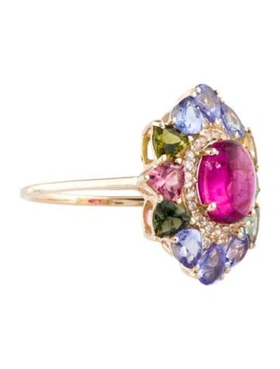 Pre-owned Ring 14k Tourmaline, Tanzanite & Sapphire Cocktail  In Multi