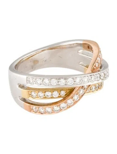 Pre-owned Ring 14k Tri-tone Diamond Crossover Band In Multi
