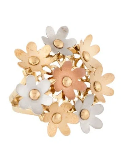 Pre-owned Ring 14k Tri-tone Floral Bouquet Cocktail  In Multicolor