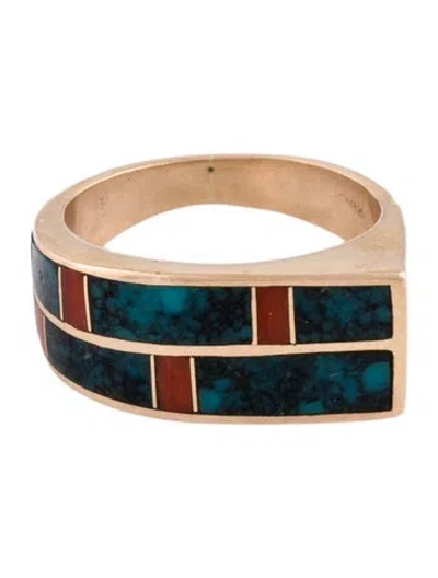 Pre-owned Ring 14k Turquoise & Coral  In Multi