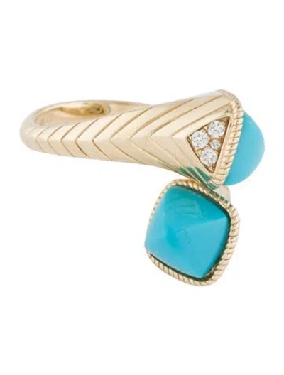 Pre-owned Ring 14k Turquoise & Diamond Bypass  In Multi