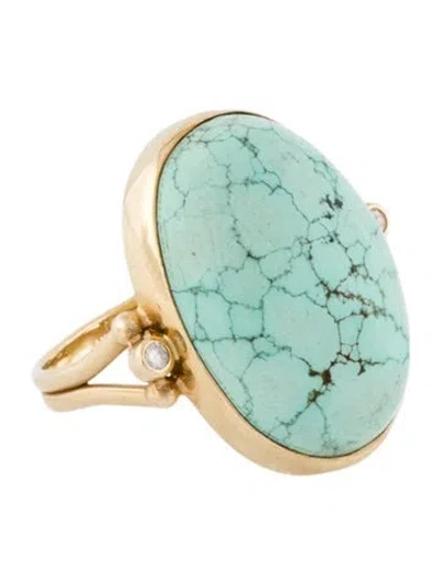 Pre-owned Ring 14k Turquoise & Diamond Cocktail  In Multi