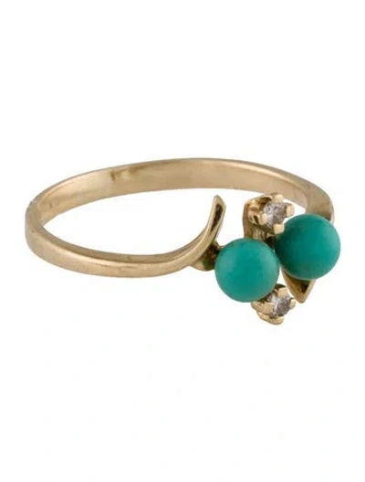 Pre-owned Ring 14k Turquoise & Diamond Cocktail  In Multi